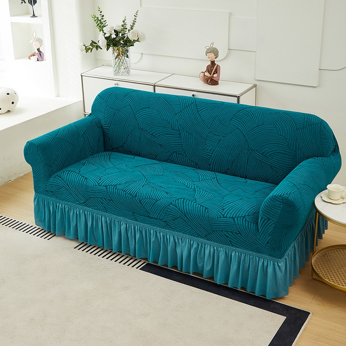 91家纺网 家纺一手货源 找家纺 共鸣沙发套 2024新款臻品提花系列沙发套(裙摆款) 枫纹-杉绿