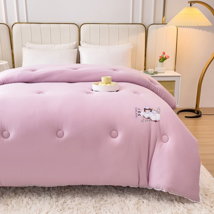 91家纺网 家纺一手货源 找家纺 81号家纺 2024新款针织棉花边烫花被冬被被芯 豆沙紫