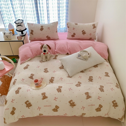 91家纺网 家纺一手货源 找家纺 美乐迪家纺 2024新款高品质牛奶绒四件套 天使小熊