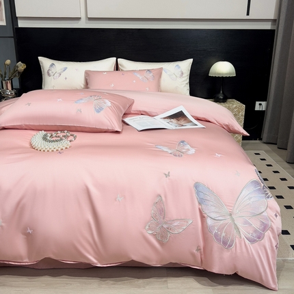 91家纺网 家纺一手货源 找家纺 席世家 2024新款全棉复刻蝴蝶刺绣四件套 复刻蝴蝶-珍珠粉