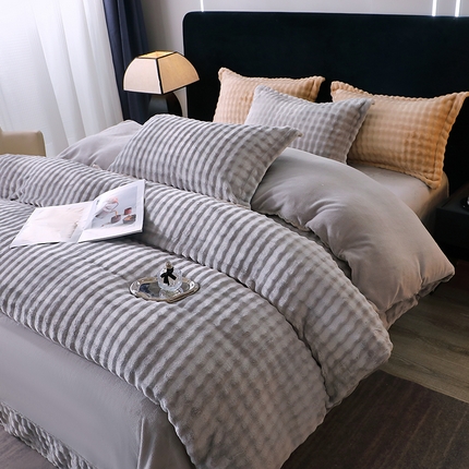 席之家 2024新款加厚兔毛牛奶绒四件套 珐琅灰