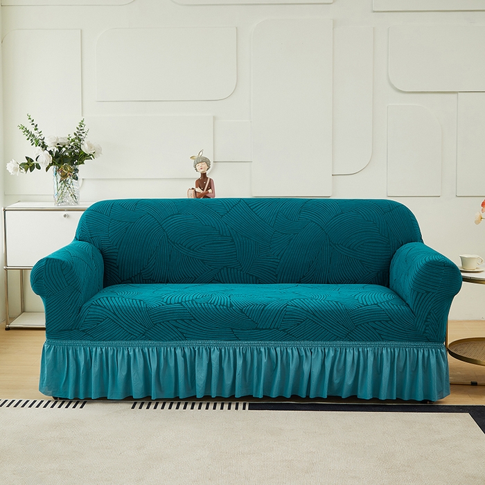 91家纺网 家纺一手货源 找家纺 共鸣沙发套 2024新款臻品提花系列沙发套(裙摆款) 枫纹-杉绿