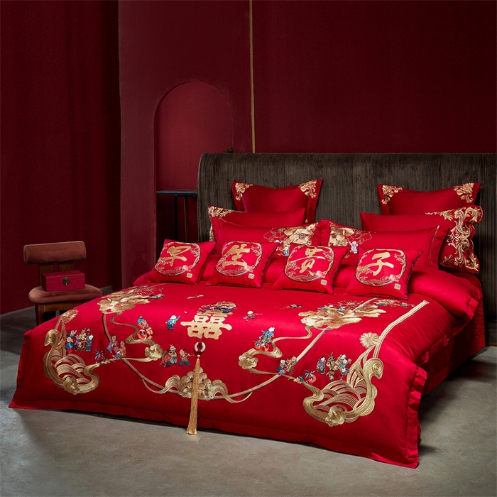 91家纺网 家纺一手货源 找家纺 宏羽纺家纺 2024新款高支高密纯棉提花婚庆套件系列（控价680）百世姻缘