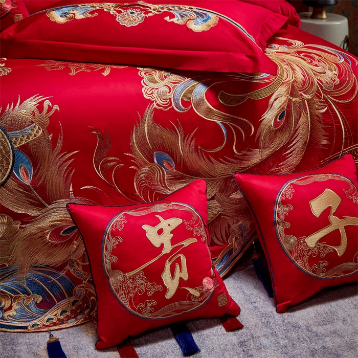 91家纺网 家纺一手货源 找家纺 宏羽纺家纺 2024新款高支高密纯棉提花婚庆套件系列（控价680）喜传祥瑞