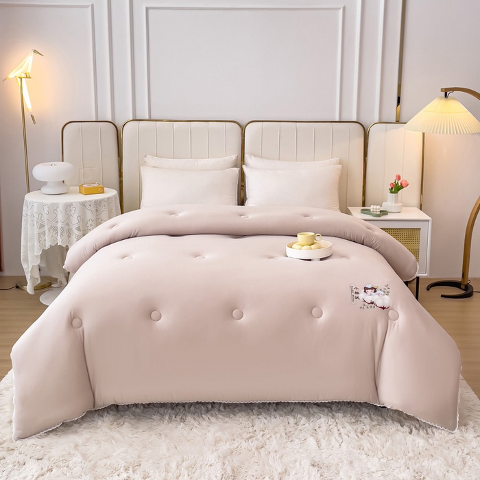 91家纺网 家纺一手货源 找家纺 81号家纺 2024新款针织棉花边烫花被冬被被芯 浅粉