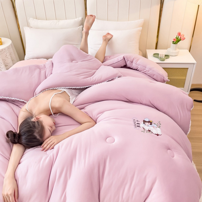 91家纺网 家纺一手货源 找家纺 81号家纺 2024新款针织棉花边烫花被冬被被芯 豆沙紫