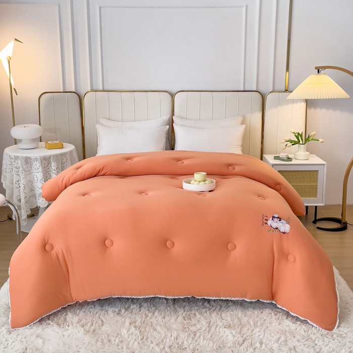 91家纺网 家纺一手货源 找家纺 81号家纺 2024新款针织棉花边烫花被冬被被芯 活力橘