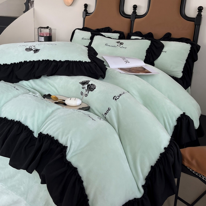 91家纺网 家纺一手货源 找家纺 凯美家居 2024新款法式牛奶绒刺绣四件套-欧雅 欧雅-浅绿