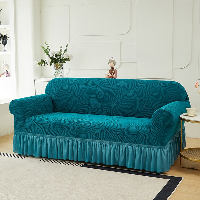 91家纺网 家纺一手货源 找家纺 共鸣沙发套 2024新款臻品提花系列沙发套(裙摆款) 枫纹-杉绿