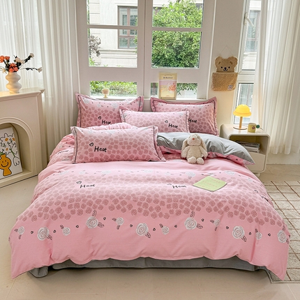 91家纺网 家纺一手货源 找家纺 （总）韩后家纺 2025新款全棉AB版磨毛印花四件套