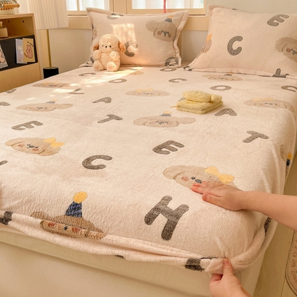 川悦生活 2024新款高克重雪花绒加厚保暖床笠 可可小狗