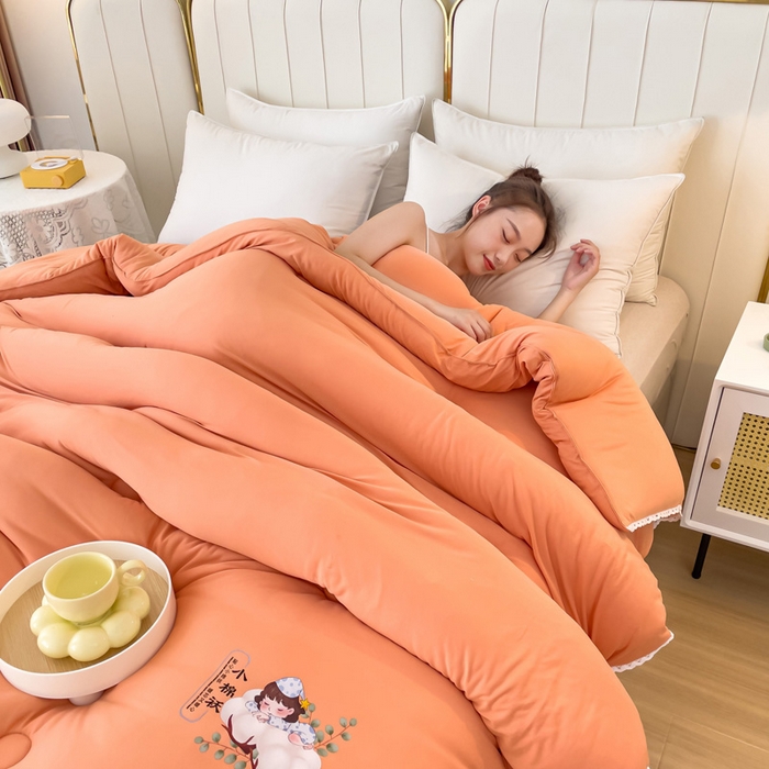 91家纺网 家纺一手货源 找家纺 81号家纺 2024新款针织棉花边烫花被冬被被芯 活力橘