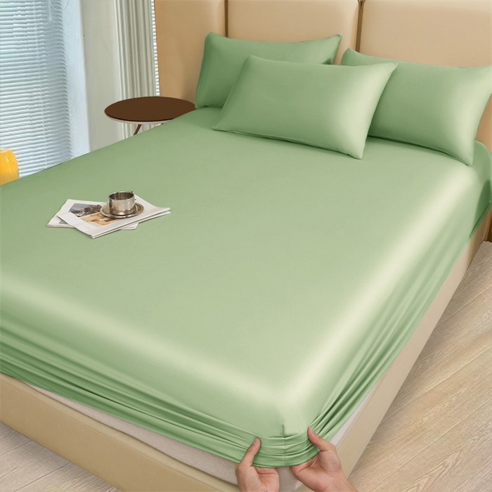 91家纺网 家纺一手货源 找家纺 优尚家纺 2025新款全棉纯棉磨毛床笠系列 清新绿