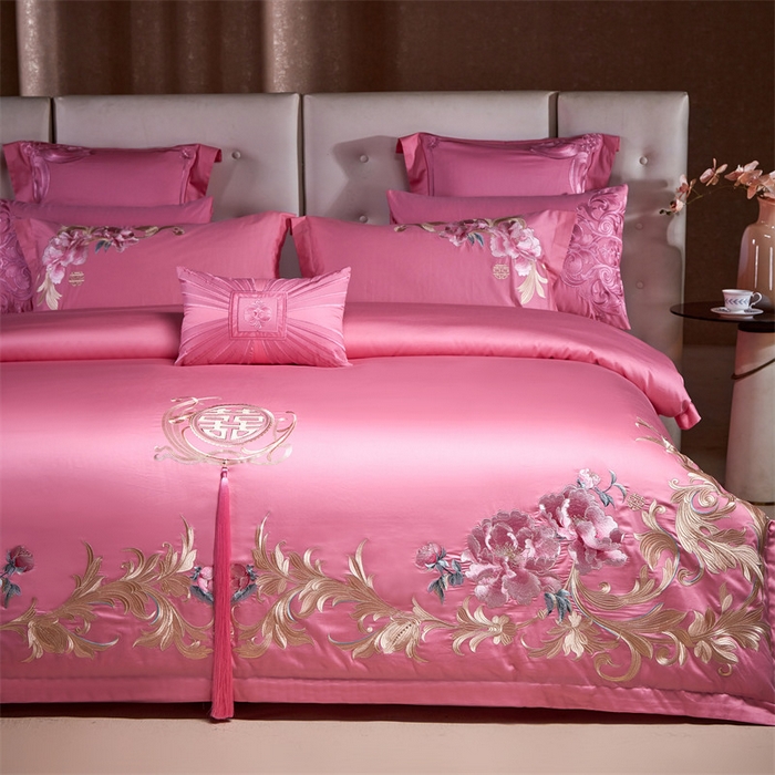 91家纺网 家纺一手货源 找家纺 宏羽纺家纺 2024新款13372纯棉婚庆套件系列 浪漫之花-粉