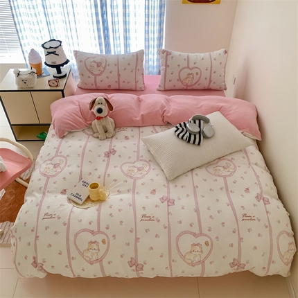 91家纺网 家纺一手货源 找家纺 美乐迪家纺 2024新款高品质牛奶绒四件套 爱心猫