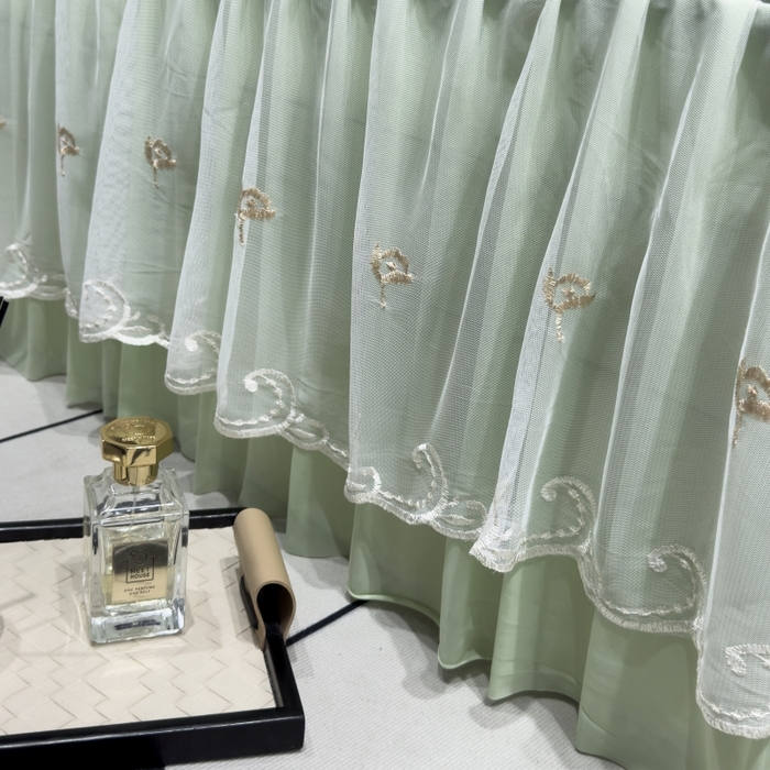 91家纺网 家纺一手货源 找家纺 81号家纺 2024新款冰感豆豆床裙款凉席 青草绿