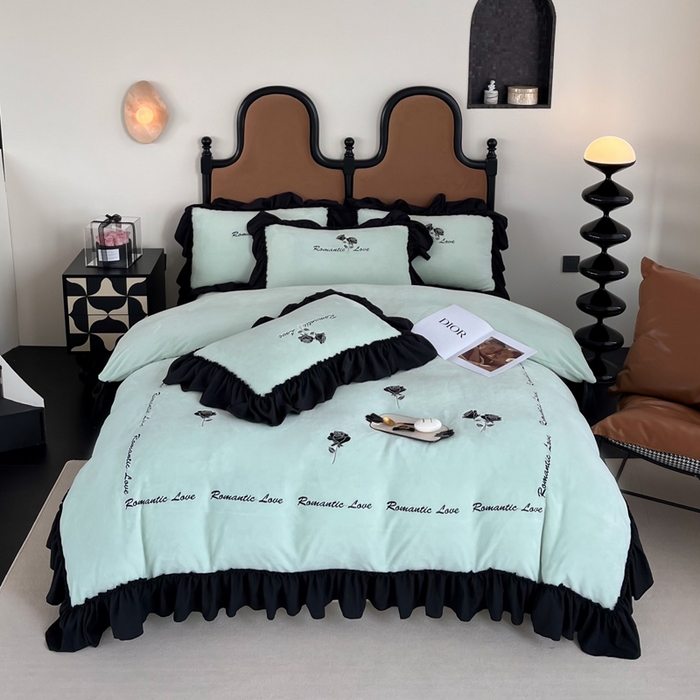 91家纺网 家纺一手货源 找家纺 凯美家居 2024新款法式牛奶绒刺绣四件套-欧雅 欧雅-浅绿