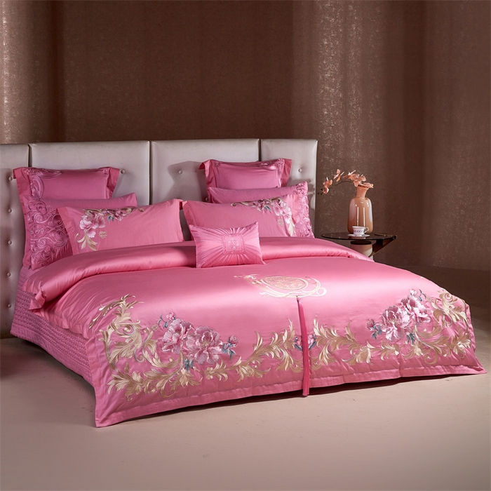 91家纺网 家纺一手货源 找家纺 宏羽纺家纺 2024新款13372纯棉婚庆套件系列 浪漫之花-粉