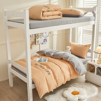 91家纺网 家纺一手货源 找家纺 七仙女家纺 2025新款全棉生态磨毛-前程似锦系列-学生三件套 茶棕色