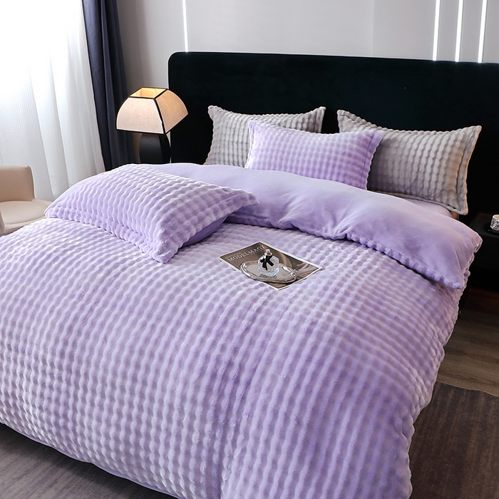 91家纺网 家纺一手货源 找家纺 席之家 2024新款加厚兔毛牛奶绒四件套 香芋紫