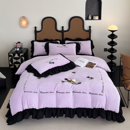 凯美家居 2024新款法式牛奶绒刺绣四件套-欧雅 欧雅-浅紫