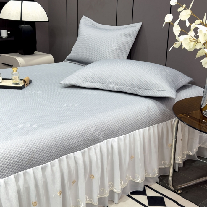 91家纺网 家纺一手货源 找家纺 81号家纺 2024新款冰感豆豆床裙款凉席 高级灰