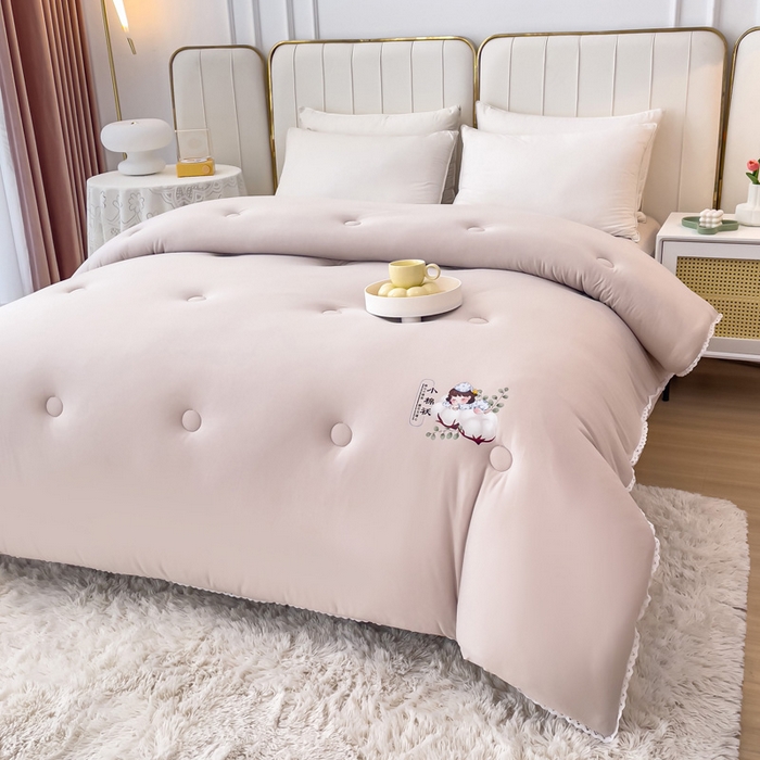 91家纺网 家纺一手货源 找家纺 81号家纺 2024新款针织棉花边烫花被冬被被芯 浅粉