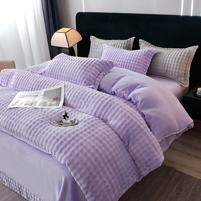 91家纺网 家纺一手货源 找家纺 席之家 2024新款加厚兔毛牛奶绒四件套 香芋紫