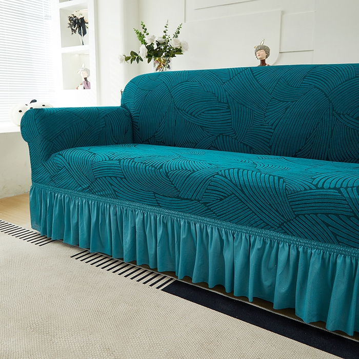 91家纺网 家纺一手货源 找家纺 共鸣沙发套 2024新款臻品提花系列沙发套(裙摆款) 枫纹-杉绿