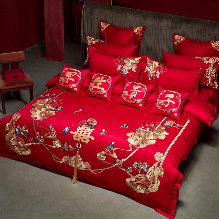 91家纺网 家纺一手货源 找家纺 宏羽纺家纺 2024新款高支高密纯棉提花婚庆套件系列（控价680）百世姻缘