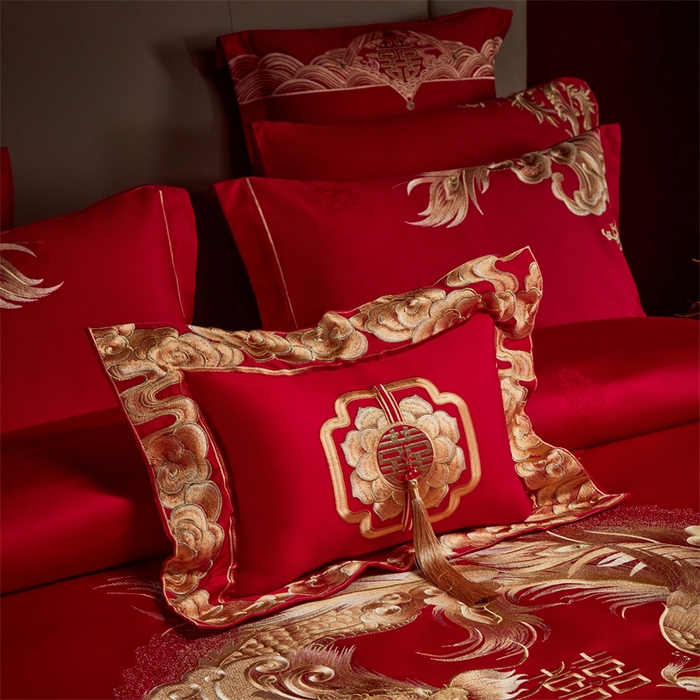 91家纺网 家纺一手货源 找家纺 宏羽纺家纺 2024新款高支高密纯棉提花婚庆套件系列（控价680）龙生九子-金