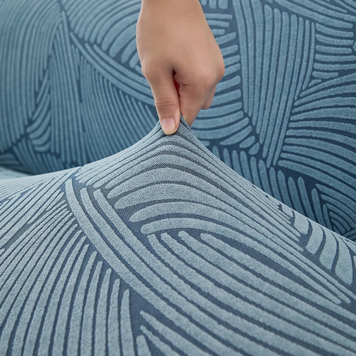 91家纺网 家纺一手货源 找家纺 共鸣沙发套 2024新款臻品提花系列沙发套(裙摆款) 枫纹-净蓝