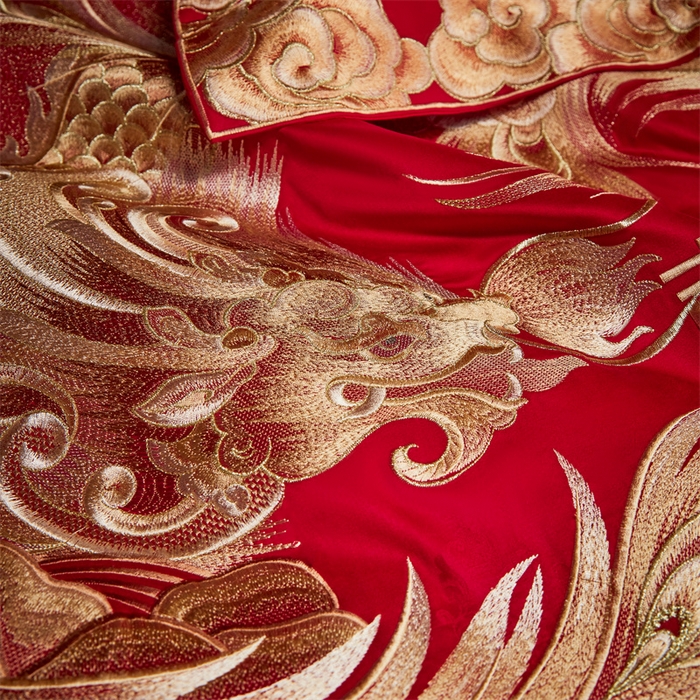 91家纺网 家纺一手货源 找家纺 宏羽纺家纺 2024新款高支高密纯棉提花婚庆套件系列（控价680）龙生九子-金