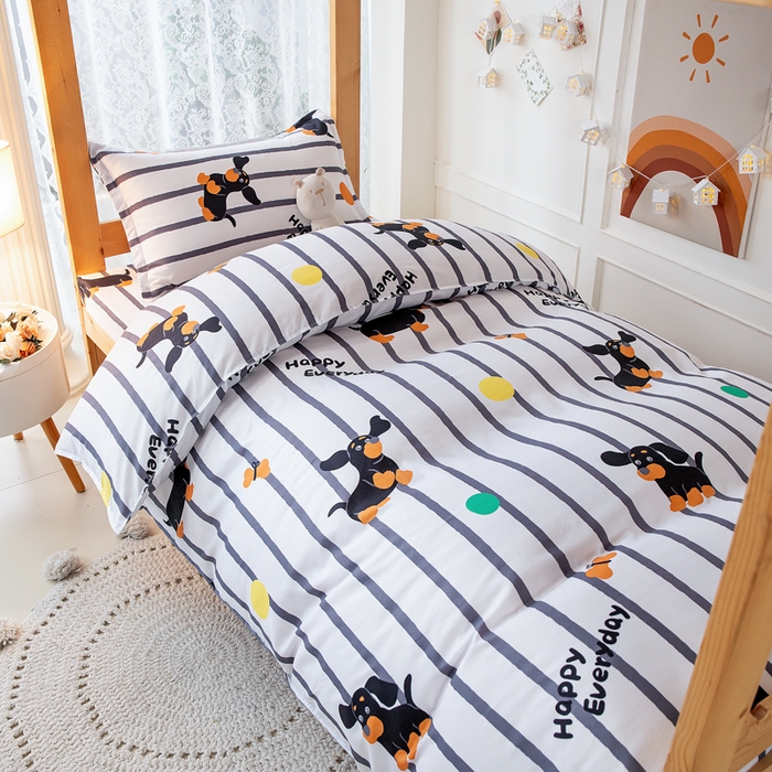 91家纺网 家纺一手货源 找家纺 乐居坊 2024新款亲肤棉美棉芦荟棉四件套学生宿舍床（8月）  呆萌狗