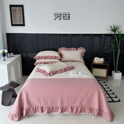 佰织鑫家居 2024新款全棉拼接款棉花砂洗床盖三件套 芳菲