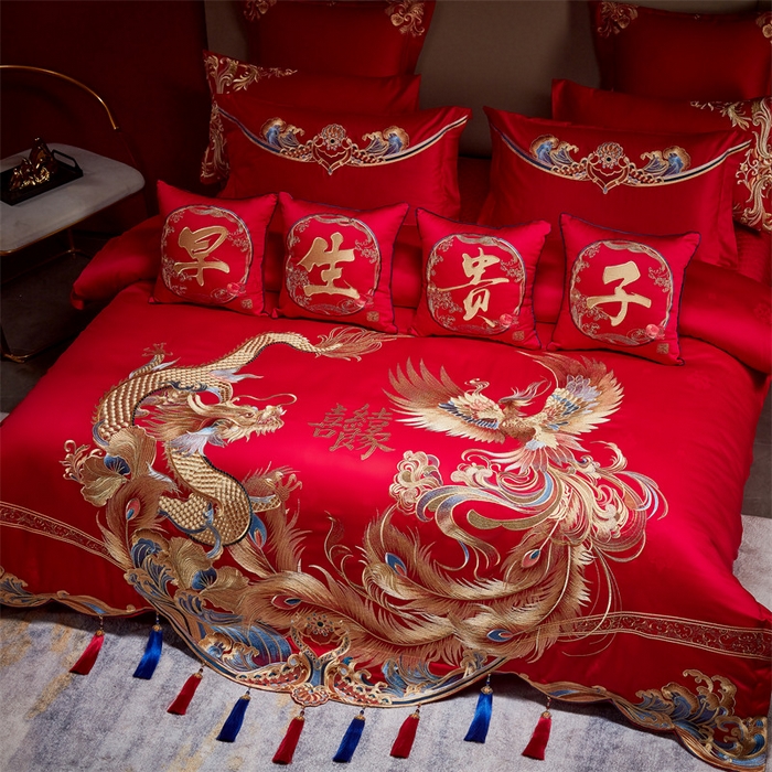 91家纺网 家纺一手货源 找家纺 宏羽纺家纺 2024新款高支高密纯棉提花婚庆套件系列（控价680）喜传祥瑞