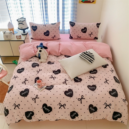 美乐迪家纺 2024新款高品质牛奶绒四件套 爱心蝴蝶结