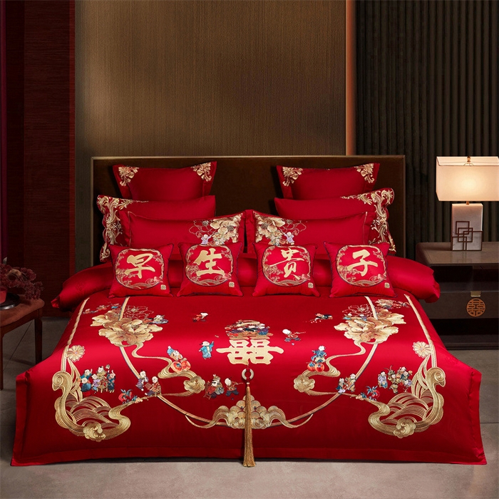 91家纺网 家纺一手货源 找家纺 宏羽纺家纺 2024新款高支高密纯棉提花婚庆套件系列（控价680）百世姻缘