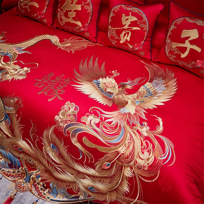 91家纺网 家纺一手货源 找家纺 宏羽纺家纺 2024新款高支高密纯棉提花婚庆套件系列（控价680）喜传祥瑞