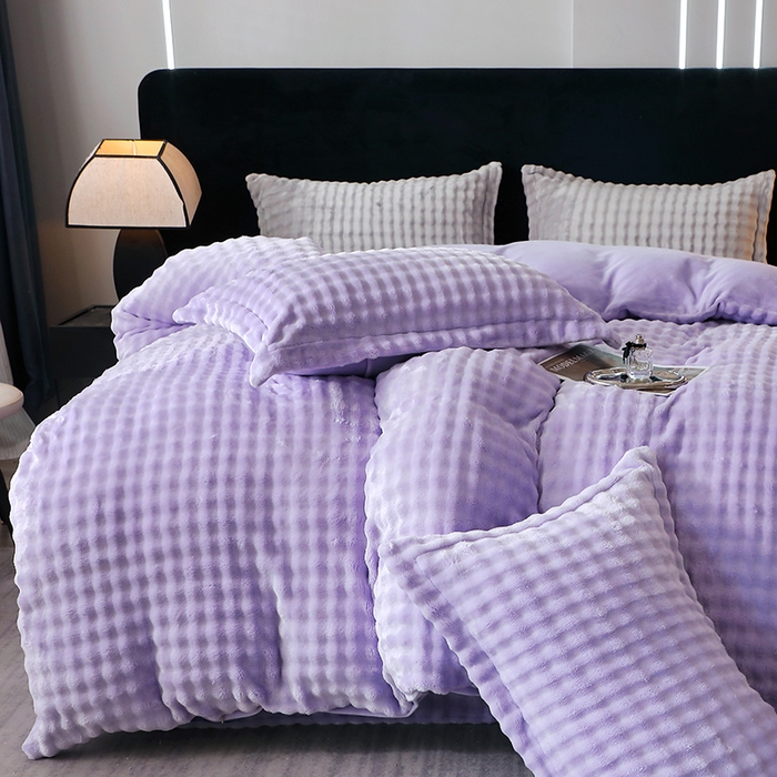 91家纺网 家纺一手货源 找家纺 席之家 2024新款加厚兔毛牛奶绒四件套 香芋紫