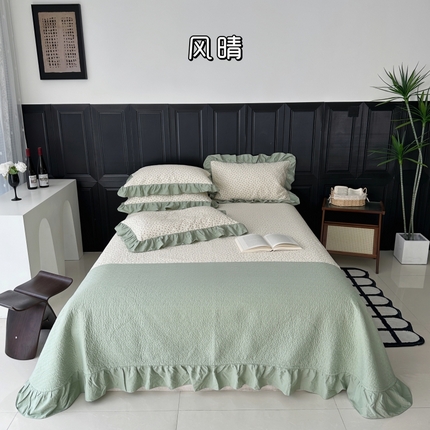 91家纺网 家纺一手货源 找家纺 （总）佰织鑫家居 2024新款全棉拼接款棉花砂洗床盖三件套
