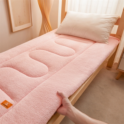 91家纺网 家纺一手货源 找家纺 2024新款加厚保暖北极绒加厚床褥床垫（背面豆豆绒）-学生床 北极绒床褥-玉粉