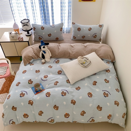 91家纺网 家纺一手货源 找家纺 美乐迪家纺 2024新款高品质牛奶绒四件套 可爱小熊