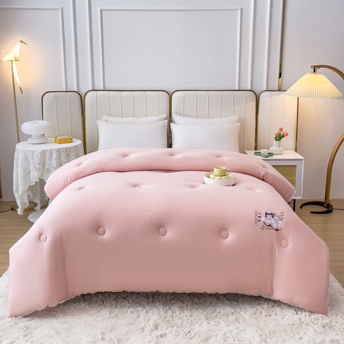 91家纺网 家纺一手货源 找家纺 81号家纺 2024新款针织棉花边烫花被冬被被芯 少女粉