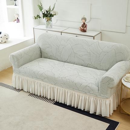 共鸣沙发套 2024新款臻品提花系列沙发套(裙摆款) 枫纹-灰绿