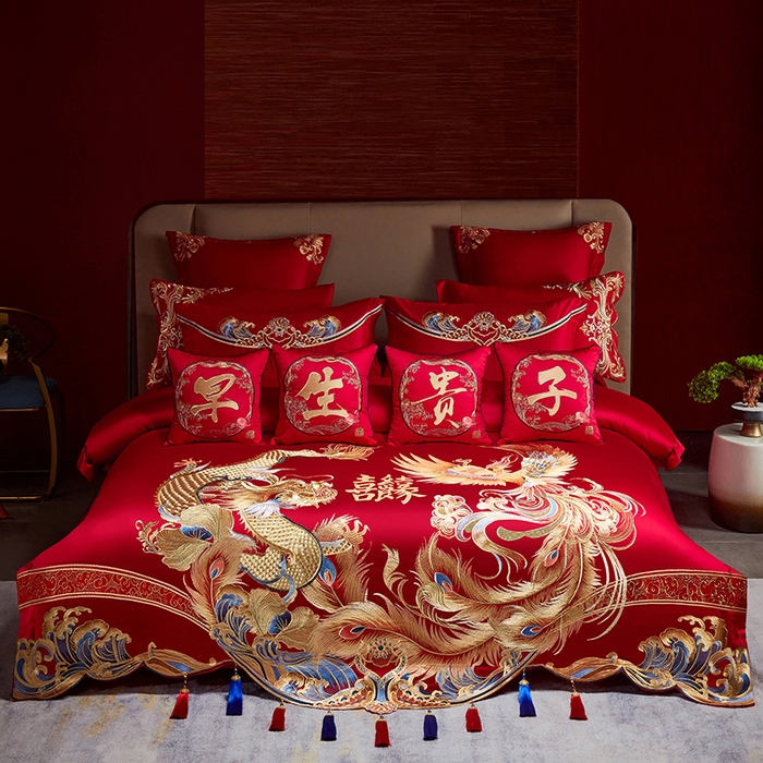 91家纺网 家纺一手货源 找家纺 宏羽纺家纺 2024新款高支高密纯棉提花婚庆套件系列（控价680）喜传祥瑞