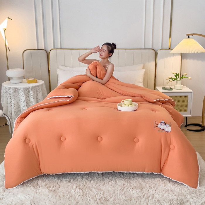 91家纺网 家纺一手货源 找家纺 81号家纺 2024新款针织棉花边烫花被冬被被芯 活力橘