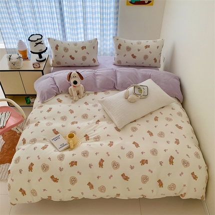 美乐迪家纺 2024新款高品质牛奶绒四件套 泰迪熊