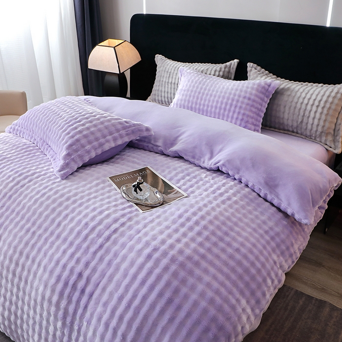 91家纺网 家纺一手货源 找家纺 席之家 2024新款加厚兔毛牛奶绒四件套 香芋紫