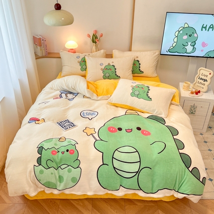 孩子王家纺 2025新款专版花色太空人大版卡通学生宿舍双面加厚牛奶绒系列四件套--提供买家秀 欢乐恐龙